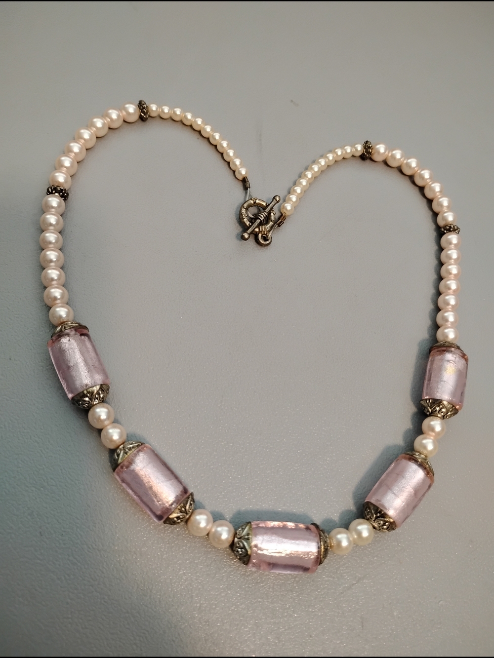 Pearl and Lilac Glass Bead Necklace